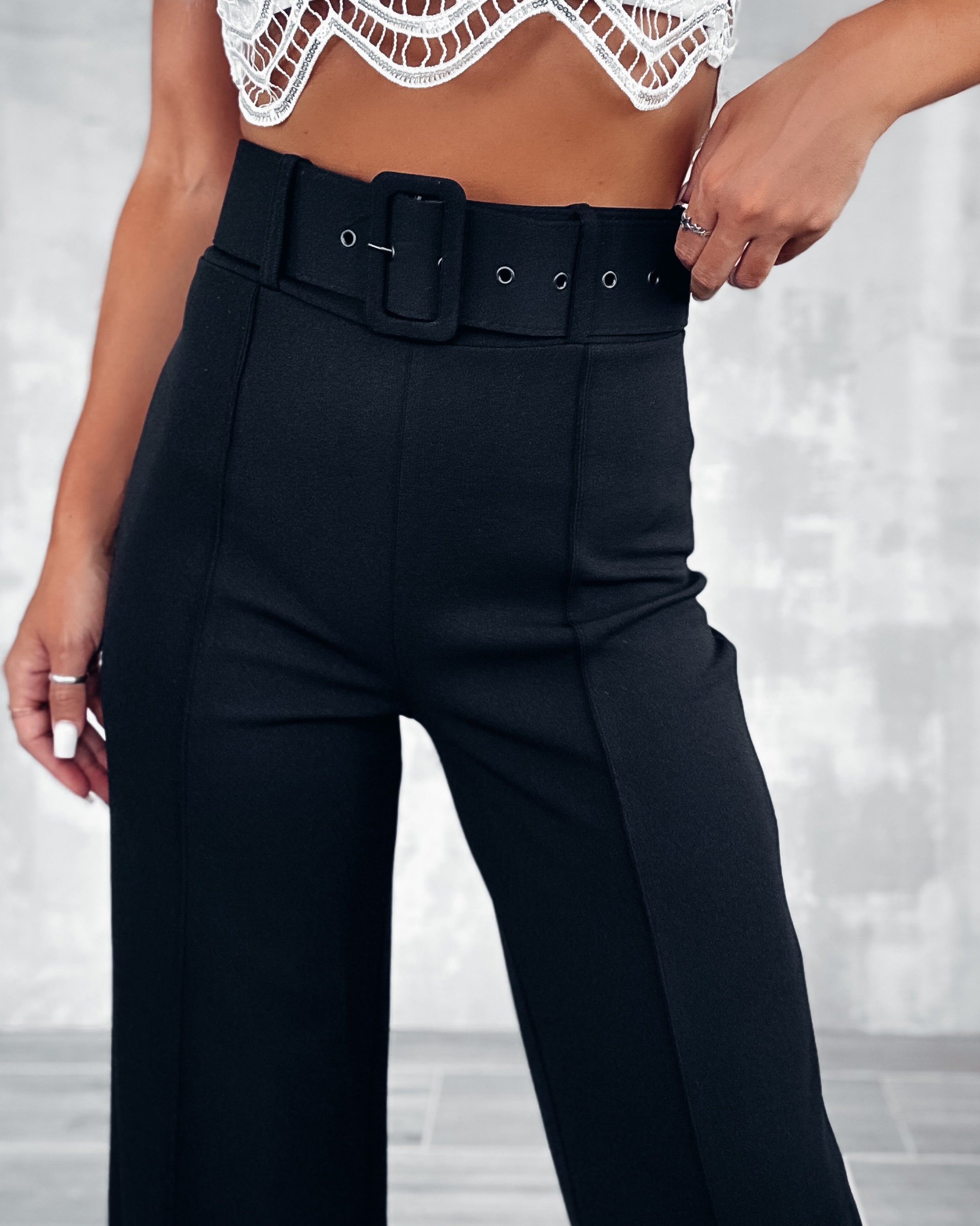 Tailored Perfection Belted Pants - Black