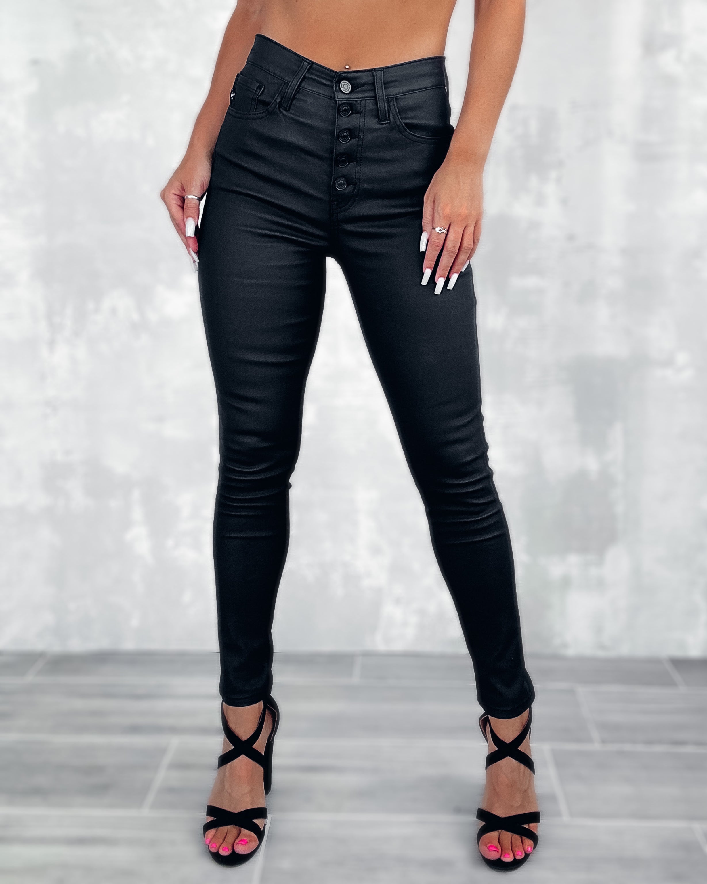 Black Coated Button Skinnies