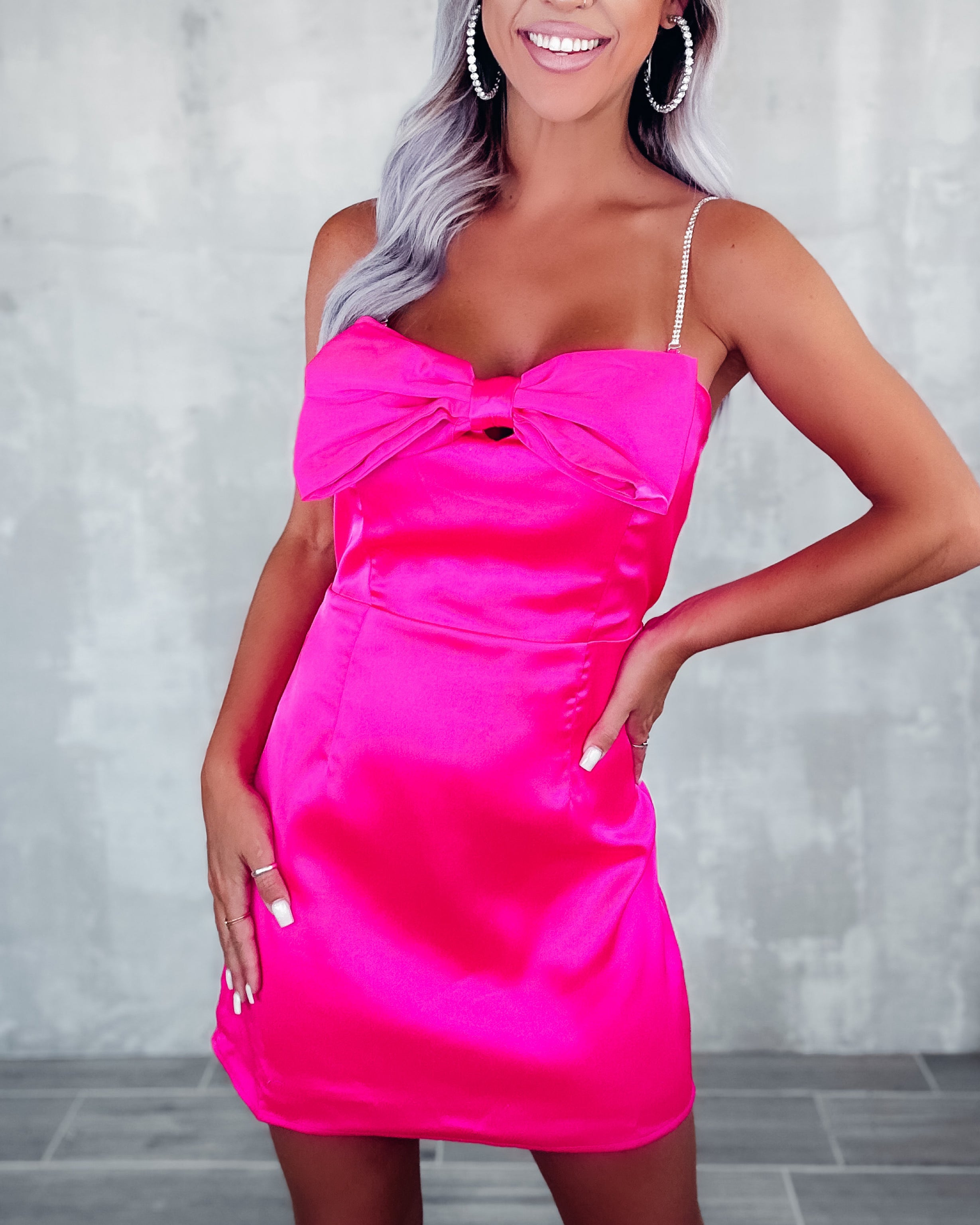 Daring Darling Bow Mini Dress - Hot Pink