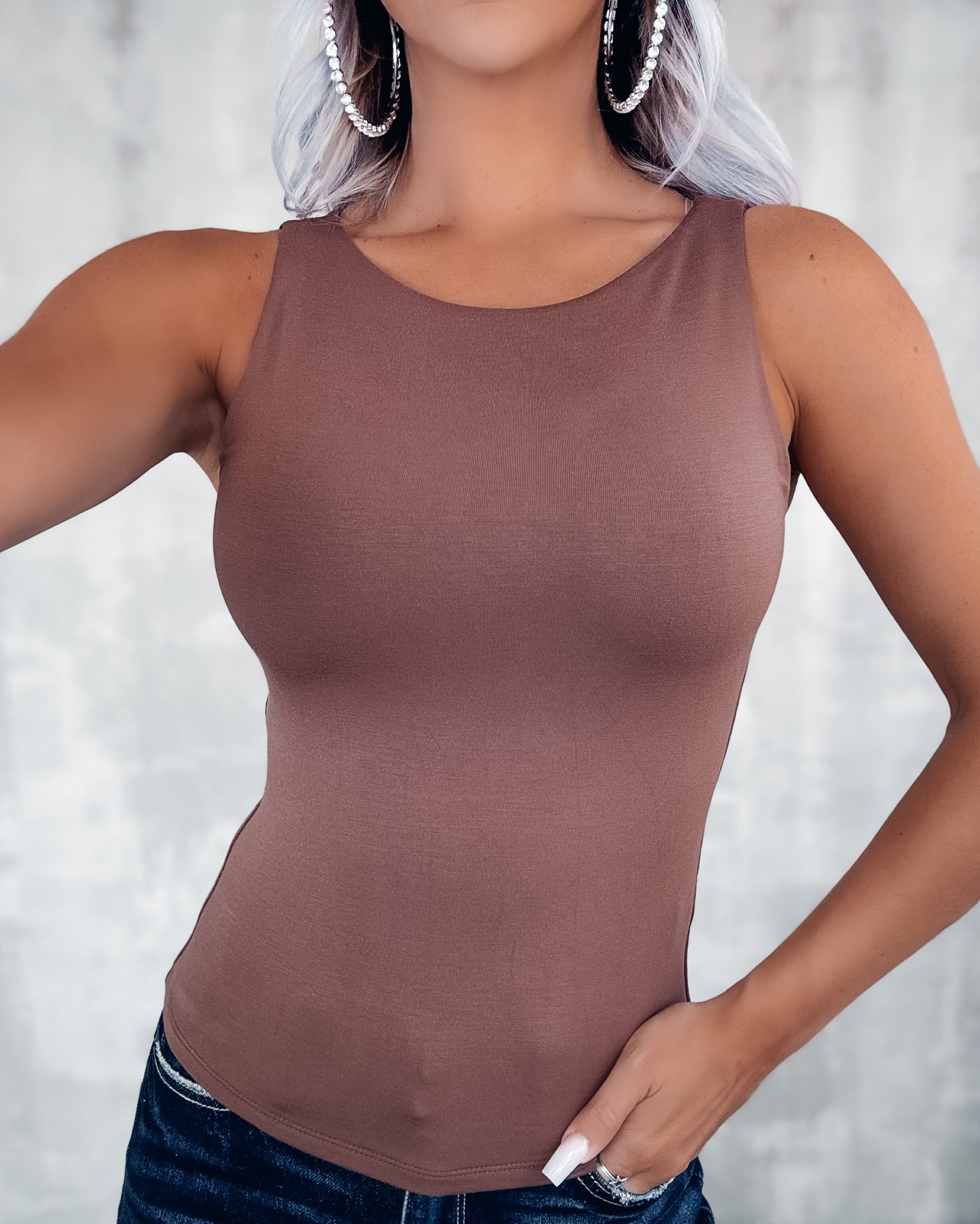 Locked In High Neck Tank - Brown