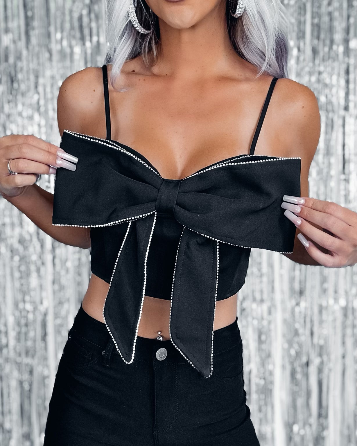 Anywhere with You Rhinestone Bow Top - Black Large
