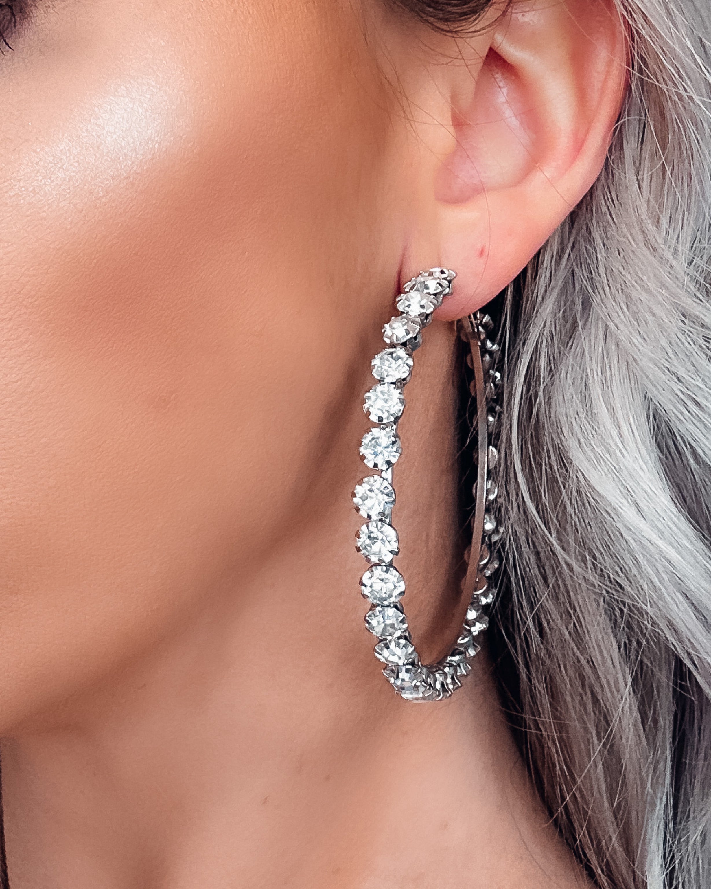 Vera Diamond Hoop Earrings - Silver