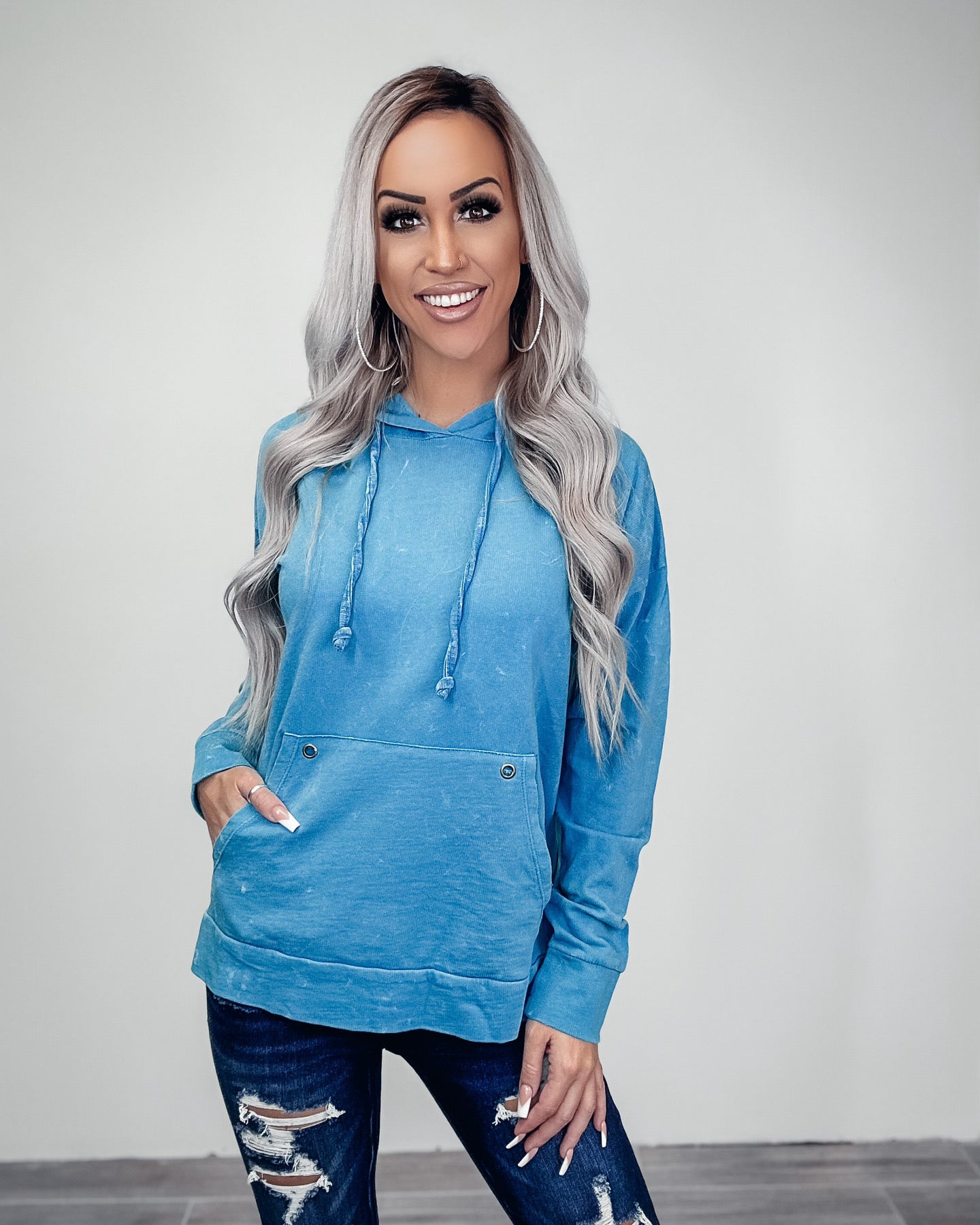 On Repeat Mineral Wash Hoodie - Bright Blue