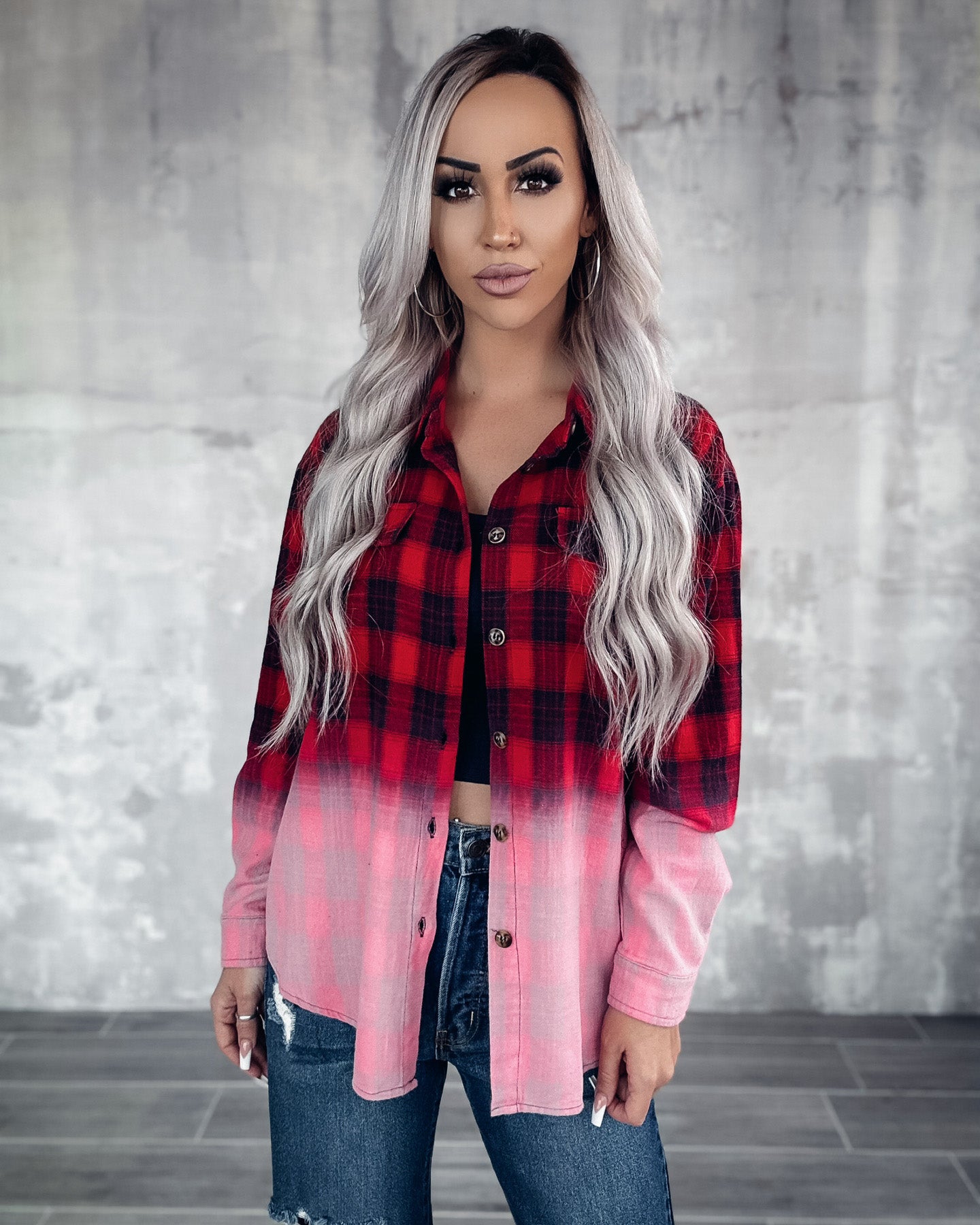 In The Spirit Bleached Plaid Top - Red