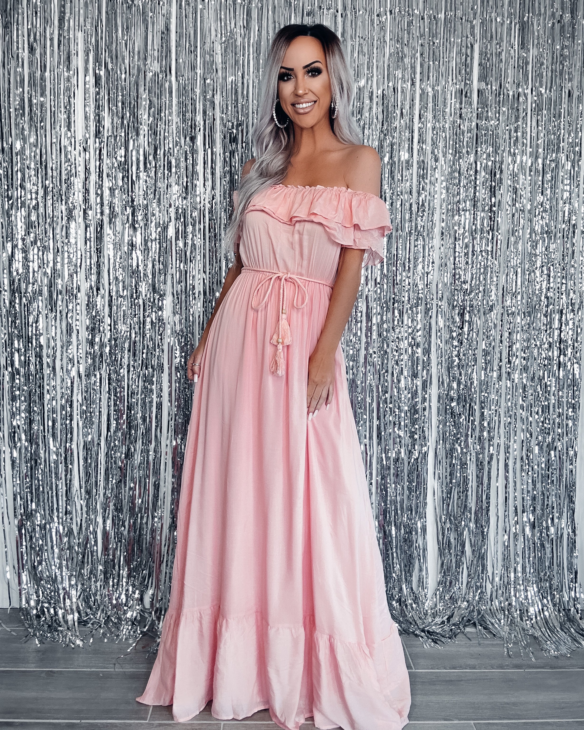 Enchanting Ruffle Hem Maxi Dress - Pink