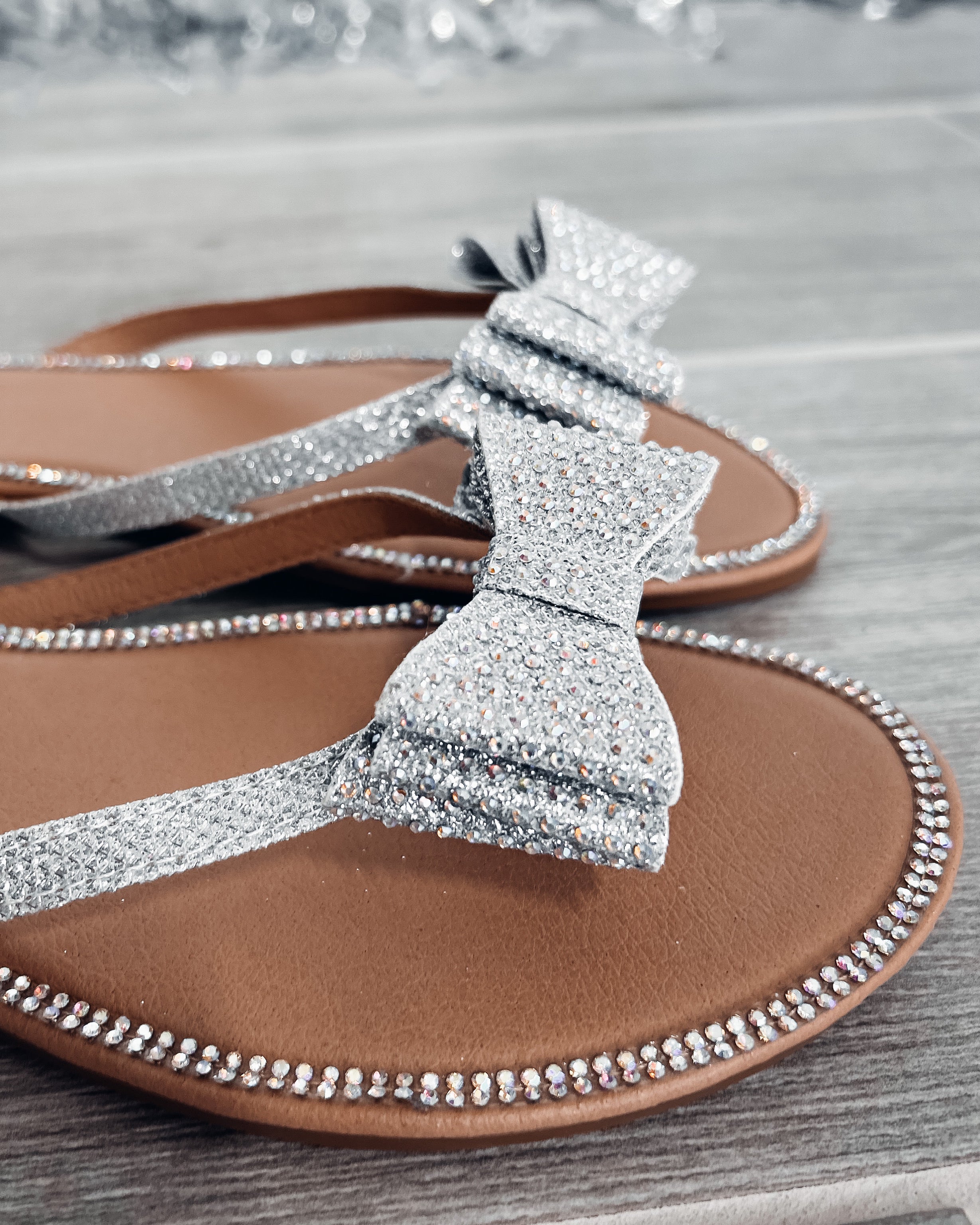 Bejeweled Bow Sandals - Silver