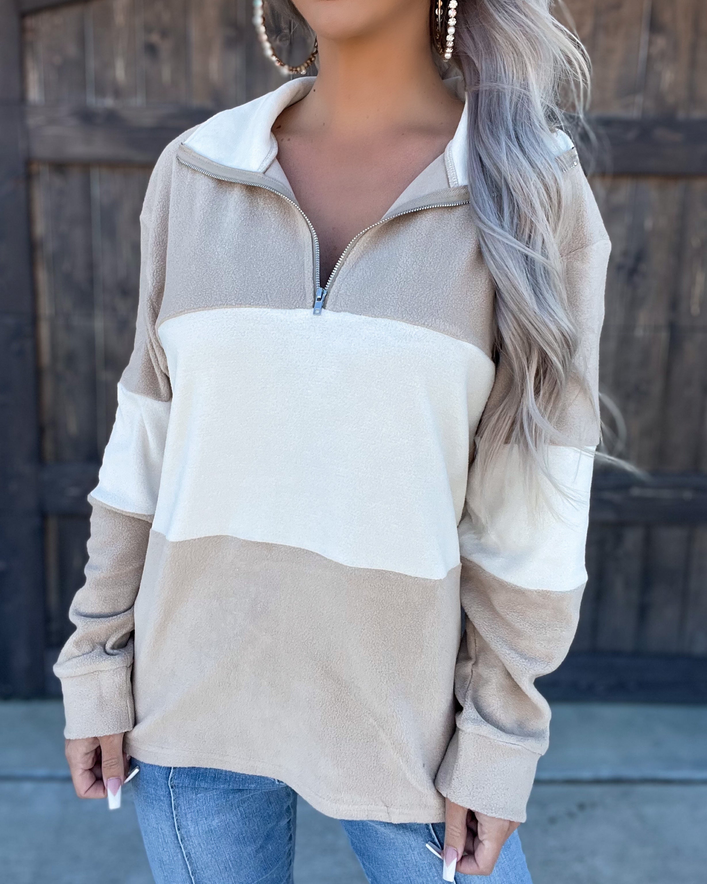 Better Today Colorblock Pullover - Taupe