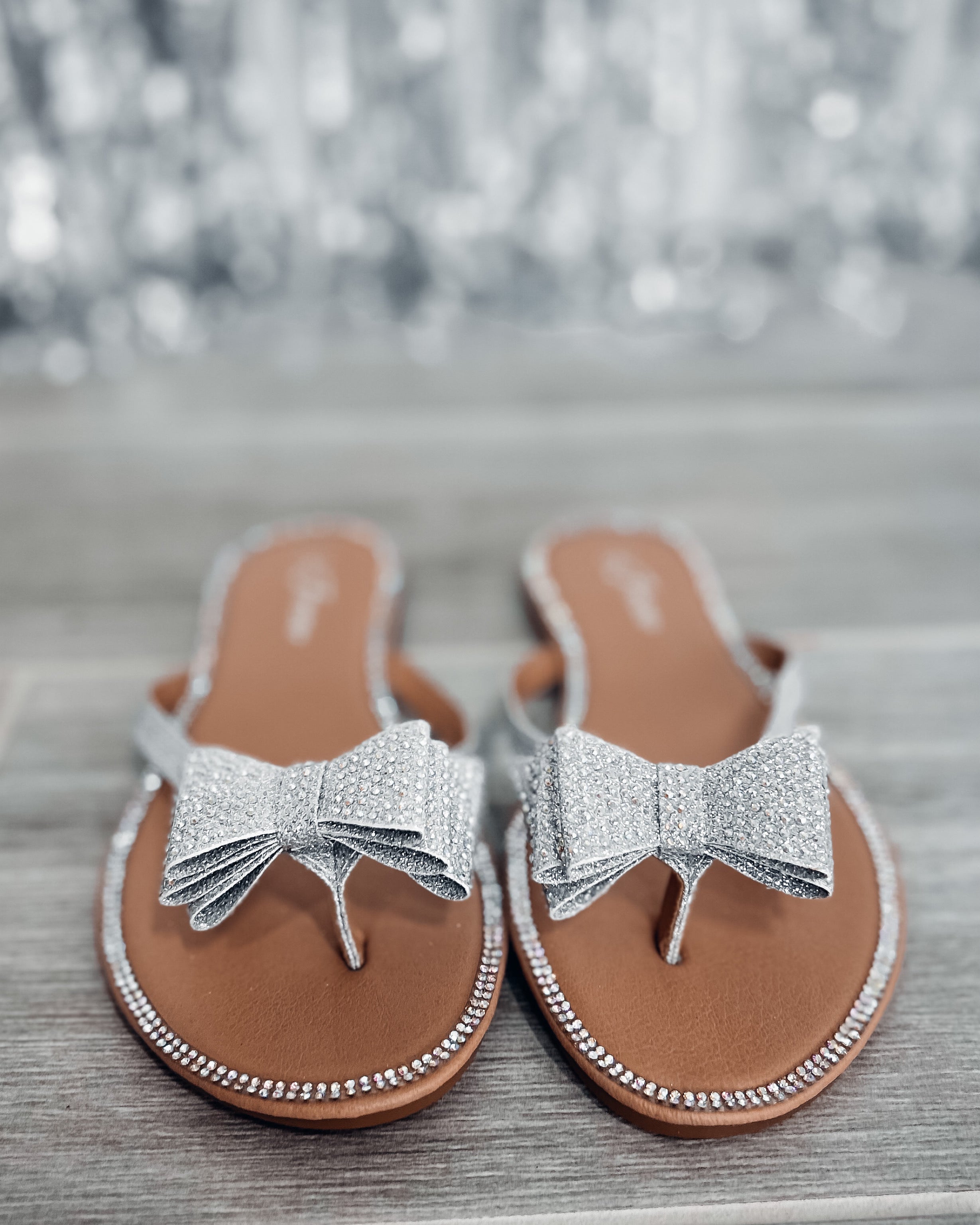 Bejeweled Bow Sandals - Silver