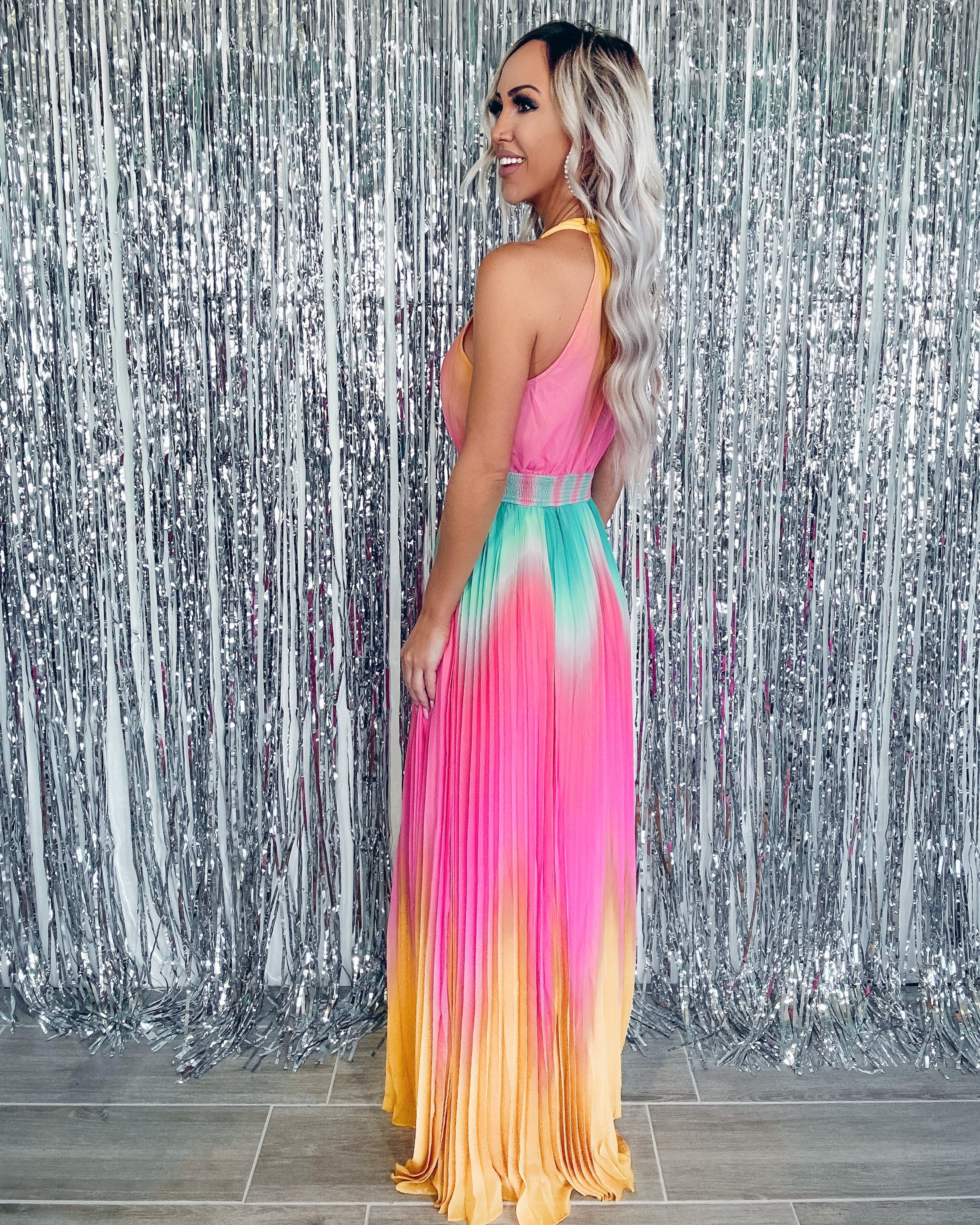 Delight Yourself Ombre Pleated Maxi Dress