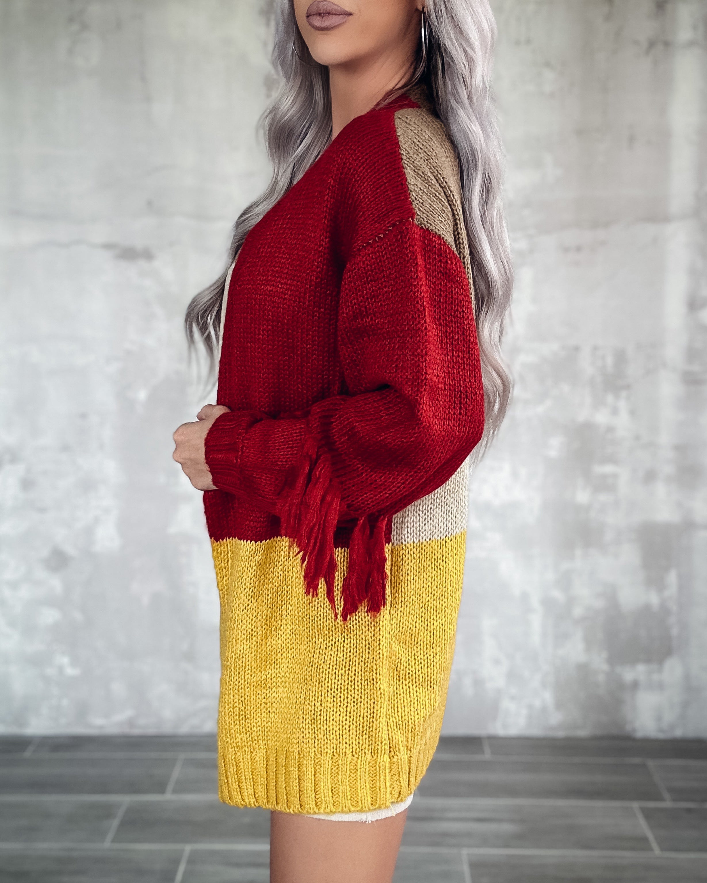 Make A Difference Colorblock Fringe Cardigan